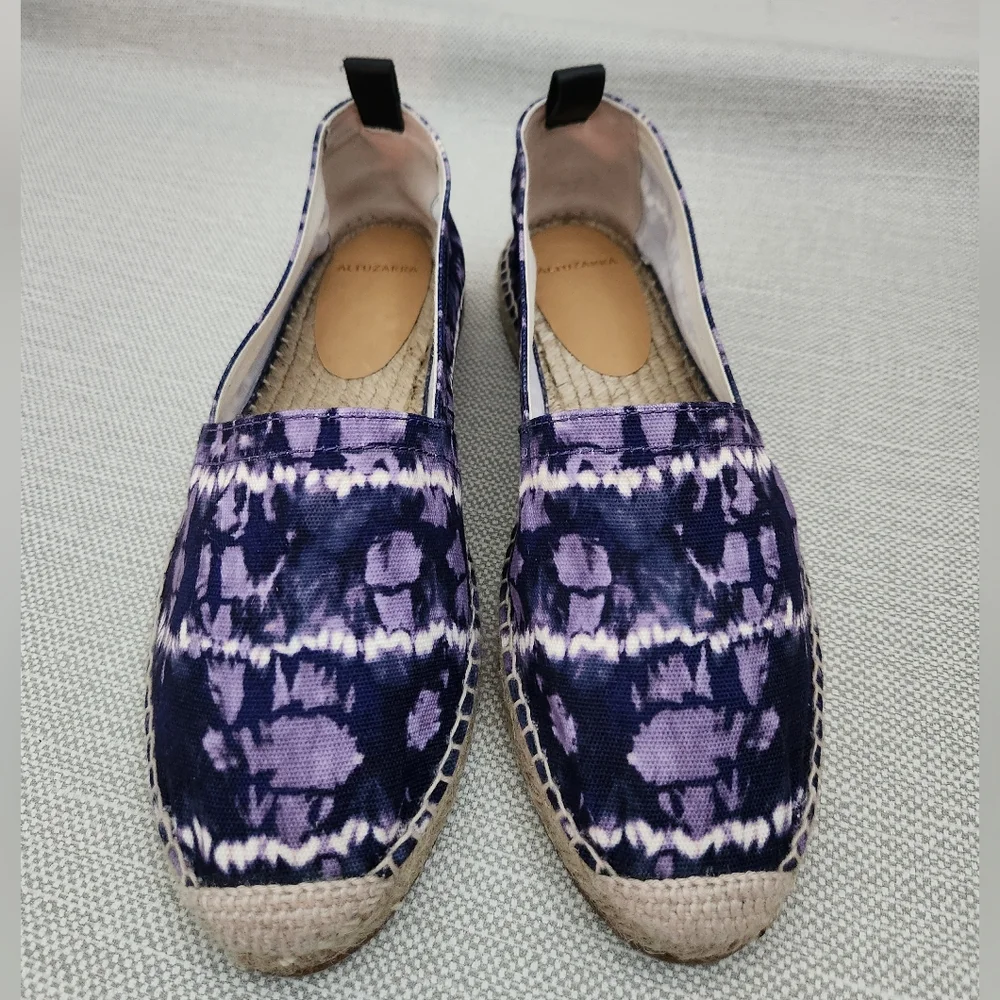 Altuzarra Kenda Size 41 Tie Dye Print Canvas Espadrille Loafer Berry Blue